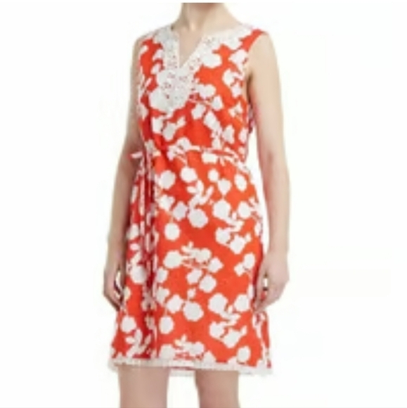 Mud Pie Orange with White Flowers Sleeveless Dress Size Small - Picture 1 of 9